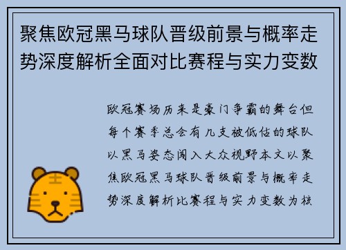 聚焦欧冠黑马球队晋级前景与概率走势深度解析全面对比赛程与实力变数
